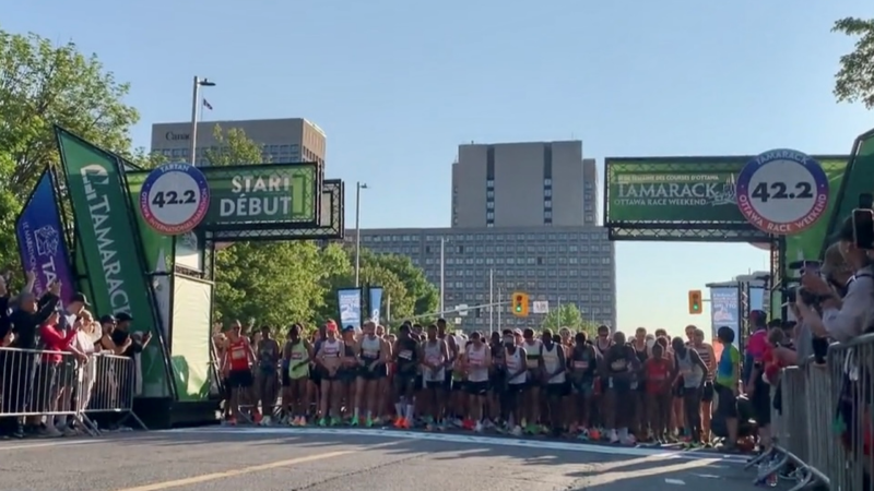 The starting line at the Tartan Homes Ottawa International Marathon during Tamarack Ottawa Race Weekend. May 28, 2023. (Jackie Perez/CTV News Ottawa)