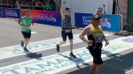 Ottawa Mayor Mark Sutcliffe crossing the finish line at the Ottawa Marathon. May 28, 2023. (Jackie Perez/CTV News Ottawa)