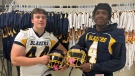 Thomas Granberg (left) and Jahki Parkinson (right) are on the new football team at Howard S. Billings High School in Chateauguay, Que. The tea is returning after a nearly 50-year hiatus. (CTV News/Olivia O'Malley)