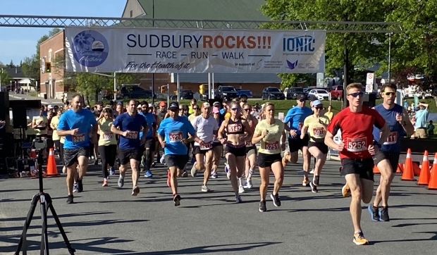 After a brief hiatus and a few years of virtual runs due to the Covid-19 pandemic, the Sudbury Rocks: Race/Run/Walk Marathon returned Sunday to the downtown core with more than 1,200 people taking part and raising at least 50,000 for the Northern Cancer Foundation. (Ian Campbell/CTV News Northern Ontario)