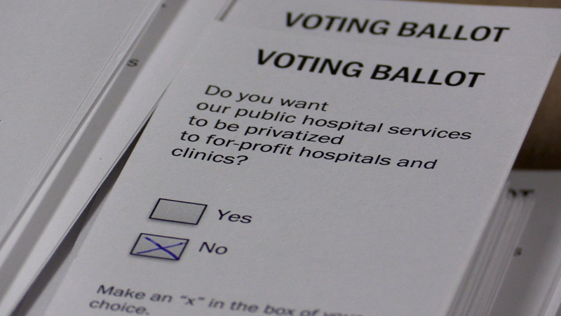 Votes began being counted on May 28, 2023, after the Ontario Health Coalition held a referendum on the potential privatization of health care services. (Brent Lale/CTV News London)  