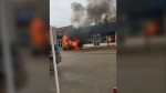 A vehicle burst into flames on Strasbourg's main street over the weekend, requiring attention from the town's fire department. (Courtesy: Catherine Bellam)