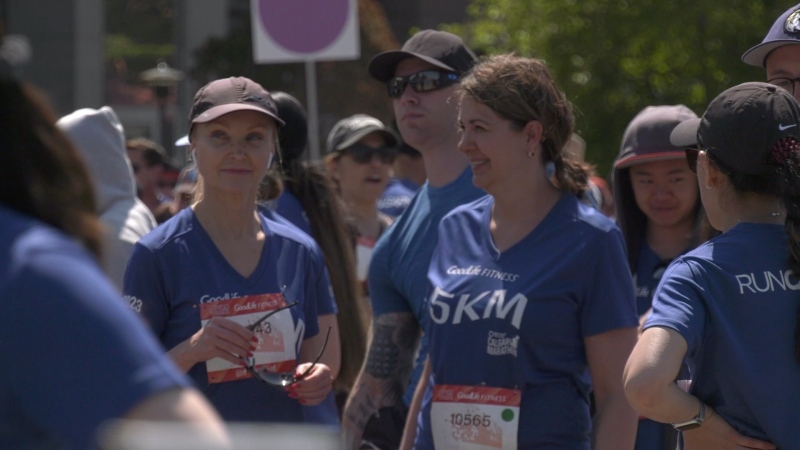 UCP leader Danielle Smith spent Sunday before the election running the Calgary marathon. (Nicole Di Donato/CTV News Edmonton)