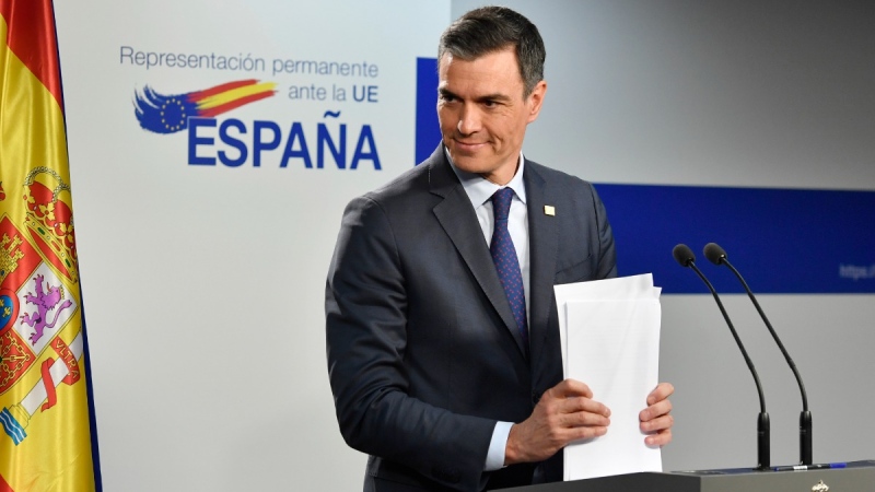 Spain's Prime Minister Pedro Sanchez at an EU summit in Brussels, on March 24, 2023. (Geert Vanden Wijngaert / AP) 