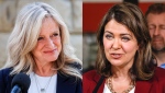 NDP Leader Rachel Notley and United Conservative Party Leader Danielle Smith are shown on the Alberta election campaign trail in this recent photo combination. Albertans vote in a provincial election on May 29. THE CANADIAN PRESS/Jeff McIntosh
