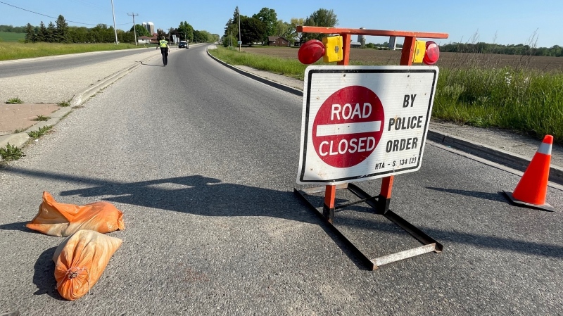 Highway 17 at Highway 59 in Oxford County is closed following a fatal crash on May 29, 2023. (Marek Sutherland/CTV News London)