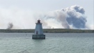Smoke plume from wildfire in Shelburne County, N.S., is pictured May 29, 2023. (CTV Atlantic/Jonathan MacInnis).