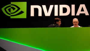 The Nvidia booth at the Mobile World Congress trade show in Barcelona, Spain, on Feb. 27, 2014. (Manu Fernandez / AP) 