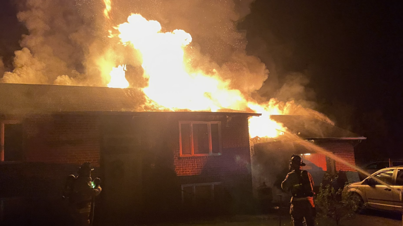 Ottawa firefighters battle a blaze in Metcalfe. May 29-30, 2023. (Ottawa Fire Service/Twitter)