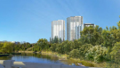 A rendering shows the development proposed at 528-550 Lancaster Street West beside the Grand River. (Council agenda package/City of Kitchener)