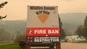 Blairmore area danger wildfire warning signage is shown in this handout image provided by the Government of Alberta Fire Service. THE CANADIAN PRESS/HO-Government of Alberta Fire Service **MANDATORY CREDIT **