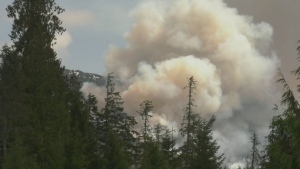 A wildfire continued to burn out of control on Wednesday, May 31, 2023, near the village of Sayward, B.C. 