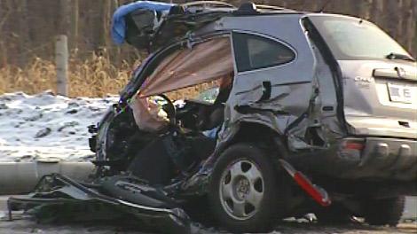 The woman driving this SUV was seriously injured in a collision with a garbage truck, Wednesday, Feb. 3, 2010.
