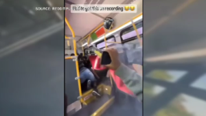 A firework is seen being set off inside a TTC bus in this still image taken from a video posted to social media. (SOURCE/REDDIT)
