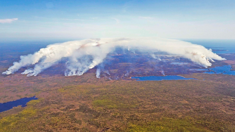 An aerial image showing the magnitude of the fire burning in Shelburne County, N.S. is shown in a Wednesday, May 31, 2023 handout photo. THE CANADIAN PRESS/HO-Communications Nova Scotia