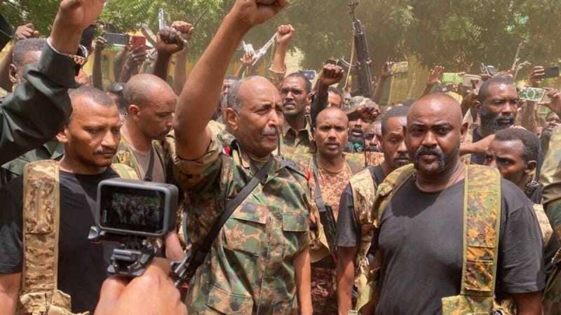 In this photo released by the Sudanese Army on May 30, 2023, Gen. Abdel-Fattah Burhan visits troops in Khartoum, Sudan. (Sudanese Army via AP) 