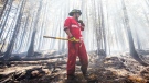 Halifax Regional Fire and Emergency firefighter Zach Rafuse from Port Williams works to put out fires in the Tantallon, N.S. area. (Courtesy: Communications Nova Scotia)