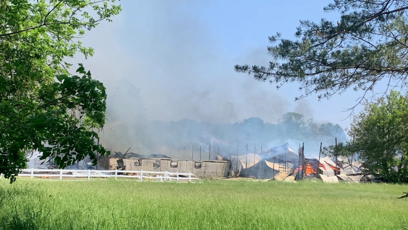 Barn fire on Bringham Road in Delaware, June 1, 2023. (Reta Ismail/CTV News London)