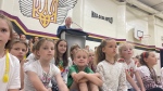 Education Minister Dustin Duncan makes makes a funding announcement at Bishop Filevich Ukrainian Bilingual School in Saskatoon on June, 6 2023. (Chad Hills/CTV News)