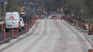 Crews continue road work along Highway 90 in Angus, Ont., on Thurs., June 1, 2023. (CTV News/Rob Cooper)