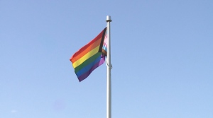 The Pride flag is raised at the Ottawa Catholic School Board. June 1, 2023. (Jim O’Grady/CTV News Ottawa).