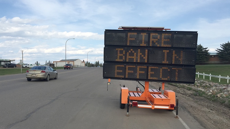 File photo. A road sign reads, "Fire ban in effect." (Peter Akman  / CTV News)