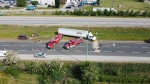 A portion of the E.C. Row Express way near Howard Avenue will be down to one lane due to a flipped transport truck in Windsor, Ont. on Friday, June 2, 2023. (Bob Bellacicco/CTV News Windsor)