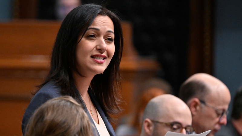 Quebec Solidaire education critic Ruba Ghazal questions the government on teacher’s bonuses, at the legislature in Quebec City, Wednesday, March 29, 2023. THE CANADIAN PRESS/Jacques Boissinot