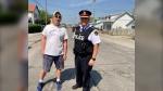 DESCRIPTION
Used in internal listings and as fallback for alt-text in articles.
Timmins city councillor Bill Gvozdanovic and Police Chief Dan Foy take a walk around Schumacher, the ward Gvozdanovic represents, and discuss areas of concern. June 1/23 (Lydia Chubak/CTV Northern Ontario)