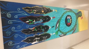 Indigenous mural made by students at Ecole secondaire Hanmer representing the future. June 1/23 (Alana Everson/CTV Northern Ontario)
