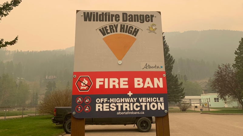 Blairmore area wildfire warning signage is shown in this handout image provided by the Government of Alberta Fire Service. (THE CANADIAN PRESS/HO-Government of Alberta Fire Service)