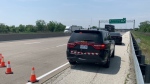 Police on scene of an active investigation at Highway 401 near Provincial Road in Tecumseh, Ont. on Friday, June 2, 2023. (Chris Campbell/CTV News Windsor)