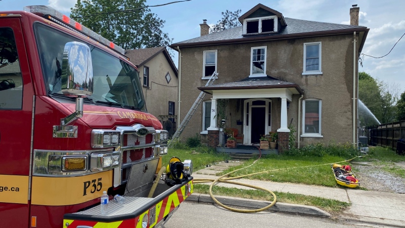 Crews at the scene of a house fire on Brook Street, Cambridge on June 2, 2023. (Terry Kelly/CTV Kitchener)