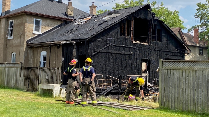 Crews at the scene of a house fire on Brook Street in Cambridge on June 2, 2023. (Terry Kelly/CTV Kitchener)