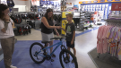 SportChek in Sault Ste. Marie gave eight-year-old Hudson a new bike for free after a man stole his while he was riding it. June 2/23 (Mike McDonald/CTV Northern Ontario)