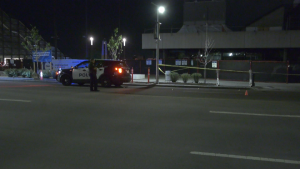 Police investigate outside the Edmonton Convention Centre after a shooting on June 1, 2023. (CTV News Edmonton)