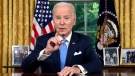 U.S. President Joe Biden addresses the nation on the budget deal that lifts the federal debt limit and averts a U.S. government default, from the Oval Office of the White House in Washington, Friday, June 2, 2023. (Jim Watson/Pool via AP)