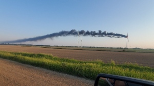 Goderich fire crews tackled a blaze that engulfed a wind turbine north of Goderich, Ont. on June 3, 2023. (Source: Submitted) 