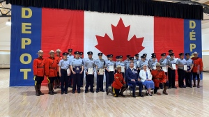 The 2023 Graduating Class from the Indigenous Pre-Cadet Training Program at RCMP Depot Division. (Gareth Dillistone/CTV News)