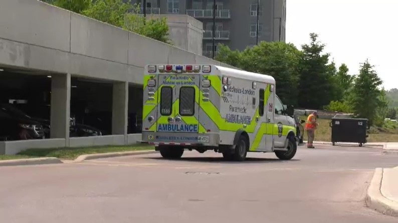 A 15 year old riding a skateboard was taken to hospital on June 3, 2023 after they were struck by a vehicle in at a parking garage on Hyde Park Road in London, Ont. (Gerry Dewan/CTV News London)