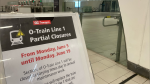 O-Train Line 1 closures June 5 to 19. Sign at Rideau Station. (Ted Raymond/CTV News Ottawa) 