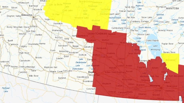 Environment Canada is projecting heat warnings and thunderstorm watches for eastern and parts of northern Saskatchewan. (Source: Environment Canada Weather Alerts)
