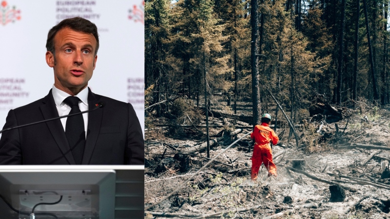 France will be sending firefighters to aid Quebec as the province continues to battle massive forest fires, President Emmanuel Macron announced. (Carl Court, Pool via AP, THE CANADIAN PRESS/HO-SOPFEU Prevention and Communications-Audrey Marcoux)