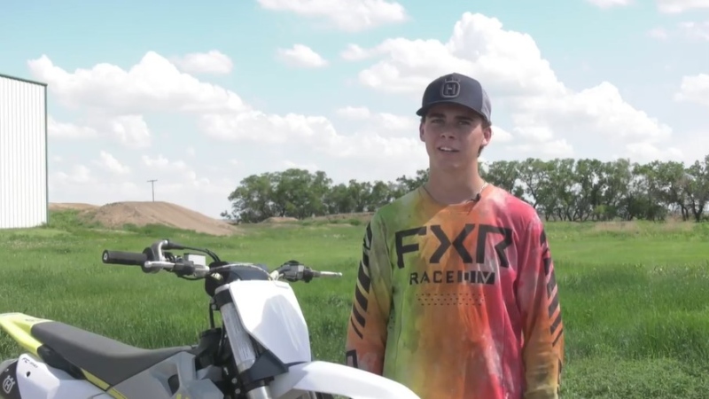 Easton Genest, a motocross racer from the Saskatoon area, will taking part in a prestigious race later this summer in Tennessee. (Noah Rishaug/CTV News)