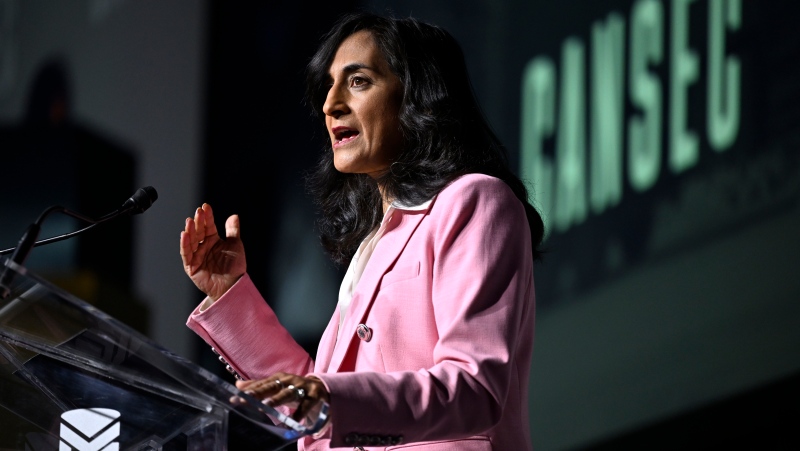 Defence Minister Anita Anand makes a keynote address at the CANSEC trade show, billed as North America’s largest multi-service defence event, in Ottawa, on Wednesday, May 31, 2023. THE CANADIAN PRESS/Justin Tang