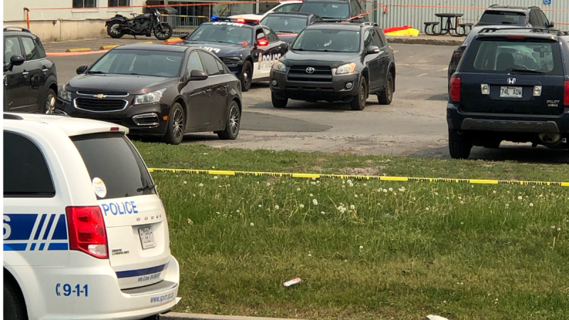 Montreal police (SPVM) are on the scene of a homicide in the industrial area of Dorval.