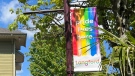 A Pride banner is pictured in Langford. (Kimberley Guiry/Twitter)