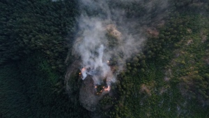 The B.C. Wildfire Service says the Cameron Bluffs fire was discovered around 6 a.m. Sunday when it measured less than half a hectare south of Cameron Lake. (B.C. Wildfire Service)