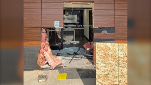 The aftermath of a crash at a business in Wawanesa, Manitoba. (RCMP handout)