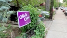 A sign for Olivia Chow's mayoral campaign is pictured in downtown Toronto Sunday June, 4, 2023. (Joshua Freeman /CP24)
